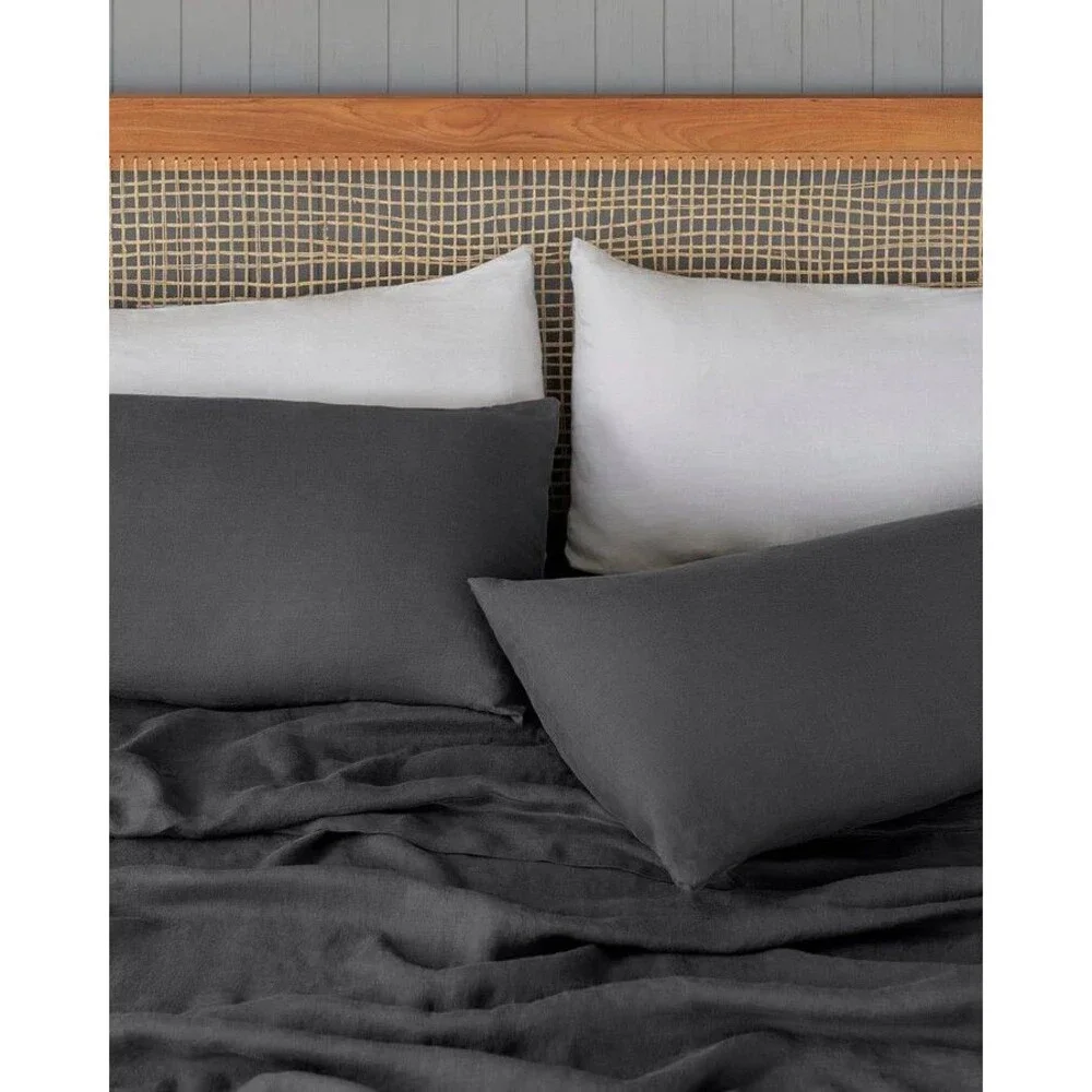 Baloo French Linen Full Queen 60x80 Duvet Cover Charcoal & Standard Shams Set